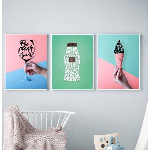 Words Glass Cup Print Abstract Bottle and Icecream Wall Art Poster Gallery Canvas Paintings Minimalist Wall Pictures Home Decor