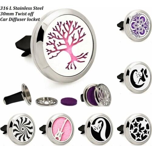 1pcs Twist off Angel Moon & Star Car Diffuser Locket Vent Clip perfume 316 L Stainless Steel locket with 10 Oil Pads randomly