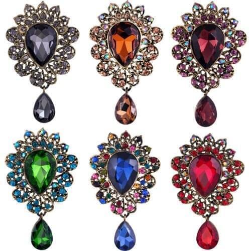 Water Drop Big Middle Crystal Rhinestones Brooches Ladies Jewelry Big Red Glass Brooch Pin for Women Wedding Jewelry Gifts
