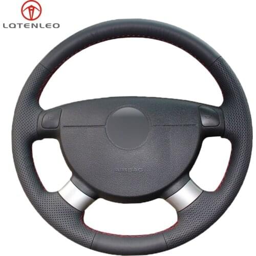 Black Genuine Leather Sew Car Steering Wheel Cover For Chevrolet Lova 2006-2010 Chevrolet Aveo Buick Excelle Daewoo Gent