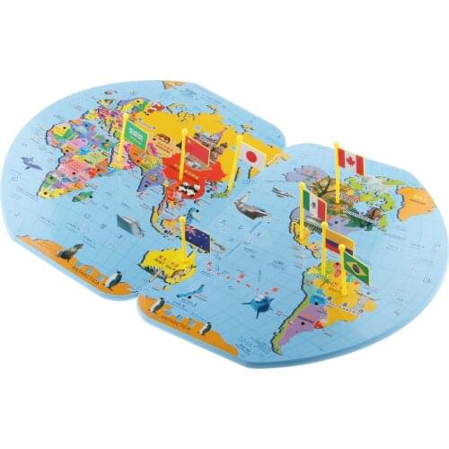 Wooden World Map and 36 Flags Matching Puzzle Wall Map Geography Kids Educational Toy