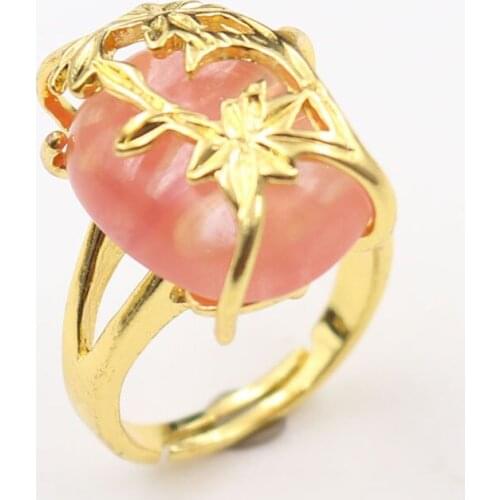 FYSL Light Yellow Gold Color Leaf Flower Wrap Cherry Quartz Resizable Finger Ring Golden Sand Stone Jewelry