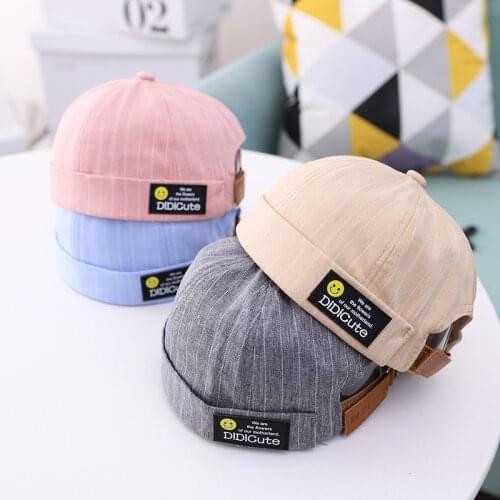 Doitbest boy Docker Cap Brimless Hat Fresh stripes girl Beanie Hats Cotton Retro Adjustable Spring Landlord Sailor Cap