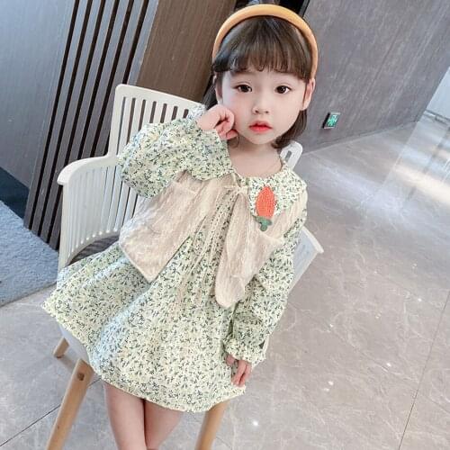 Kids Clothes Knitted Vest + Dress Clothing For Girls Floral Pattern Kids Girl Clothes Set Casual Style Childrens Clothing
