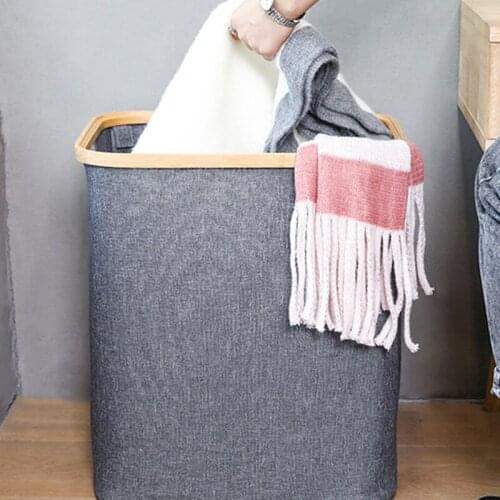Laundry Basket with Lid Large Bamboo Dirty Clothes Hamper with Handle, Waterproof Collapsible Laundry Hamper Storage for Bedroo