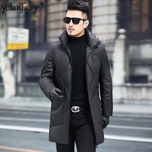 Leather Jacket Sheepskin Genuine Leather Jacket Men Winter Duck Down Coat Mens Leather Jacket Chaqueta Cuero Hombre 855608 YY703