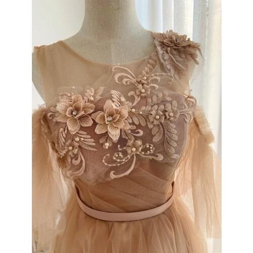 Nude tone 3d florals lace applique, heavy bead lace applique patch