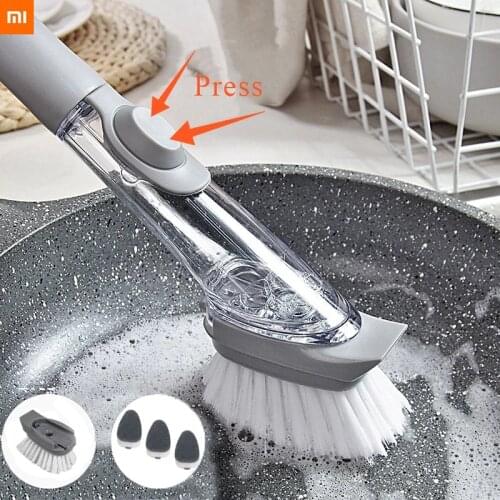Xiaomi mijia Kitchen Cleaning Brush 2 In 1 Long Handle with Removable Brush Sponge Dispenser Dishwashing Brush Kitchen Tools