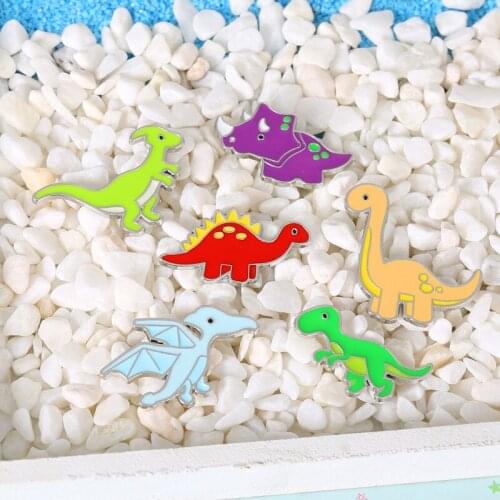 Cartoon Dinosaur Enamel Pins Stegosaurus Pterosauria Brooches for Kids Friends Jurassic Animal Badges Bag Lapel Pin Jewelry Gift