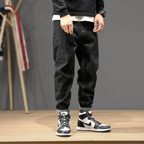 Men Jeans Vintage Black Fashion Streetwear Loose Fit Harem Jeans Men Pencil Pants Big Size 28-42 Japanese Style Hip Hop Jeans