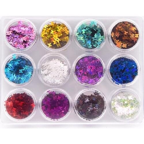 12 colors set Holographic Butterfly Nail Sequins Glitter Laser Star Neon Fluorescence Butterfly Shape Nail Art Decorations