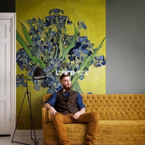Custom size wallpaper mural retro European Van Gogh oil painting hand-painted vase flowers living room entrance dining room PVC