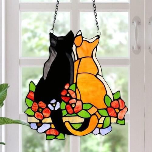 Lovely Kitten Pendants Multicolor Cat Glass Suncatcher Window Panel Decorations Home Door Hanging Wall Ornaments