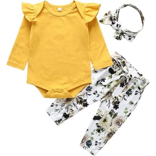 Newborn Girl Clothes Autumn Baby Girls Clothing 3Pcs Set Long Sleeve Romper +Floral Pants +Headband Outfits Toddler Clothes