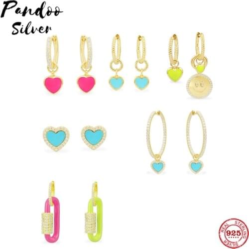Pandoo High Quality Silver Jewelry Heart Earrings 2021 Trend Hoop Pendant Earrings Chain-Link Earring pendientes corazon