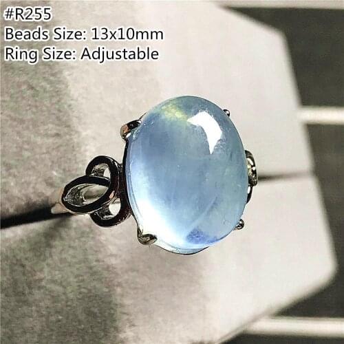 Genuine Natural Ocean Blue Aquamarine Ring For Woman Lady Man Gift Crystal Oval Beads Silver Stone Adjustable Ring Jewelry AAAAA