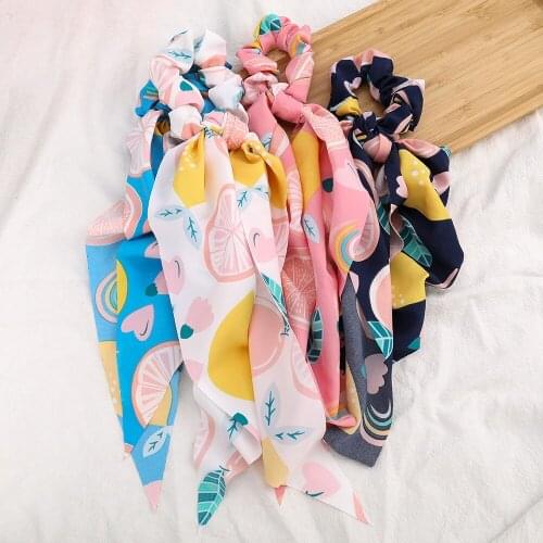 High-End Design Sense Fashion Summer Fruit Wind Lemon Grapefruit Printing Hair Circle Double Ponytail Streamer
