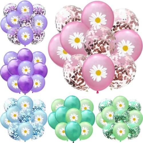 10Pcs Daisy Latex Balloons with Confetti 12inch Balloon Sunflower Balls Summer Hawaiian Theme Party Birthday Party Wedding Decor