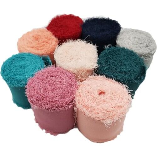 5M Frayed Edged Wrinkle Chiffon Silk Ribbon Wedding Flower Bouquet Wrap Decor Prop Colorful Frayed Edged Wrinkle Chiffon Ribbon