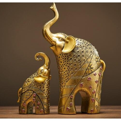 Gold Modern Gold Elephant Resin Home Decoration Accessories Crafts for Sculpture Statue Ornaments Mother and child living room