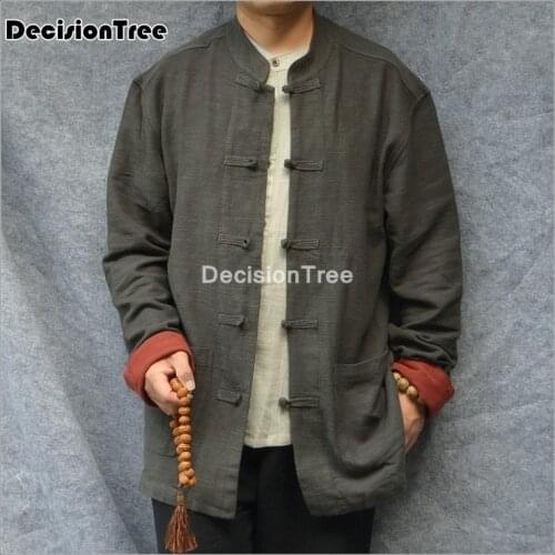 2021 tradictional chinese tops for men long sleeve cotton linen shirts chinese style kung fu tai clothing chinese blouse