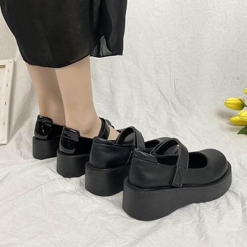 Gothic Demon Mary Jane Platform Shoes Square Heel Thick Bottom Buckle Shoes Retro Lolita Leather Pumps Women Anime