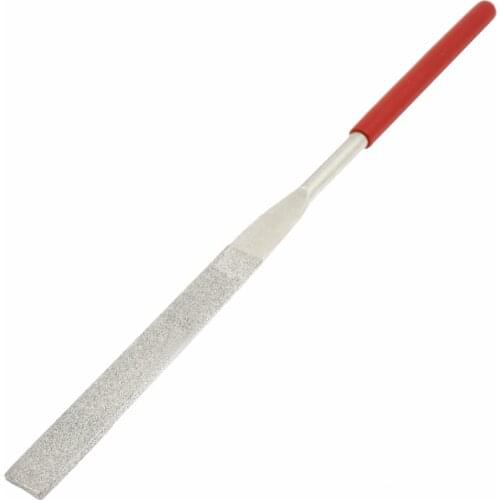 Uxcell Hot Sale 1 Pcs 5mm x 180mm Glass Stone Handle Tool Flat Diamond Files Red Silver Tone