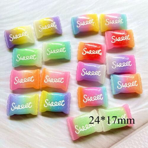 10Pcs 24*17mm Rainbow Sweet Simulation Candy Ornament Bonbon Scrapbook Home DIY Decor Headwear Hair Clips Bow Accessories