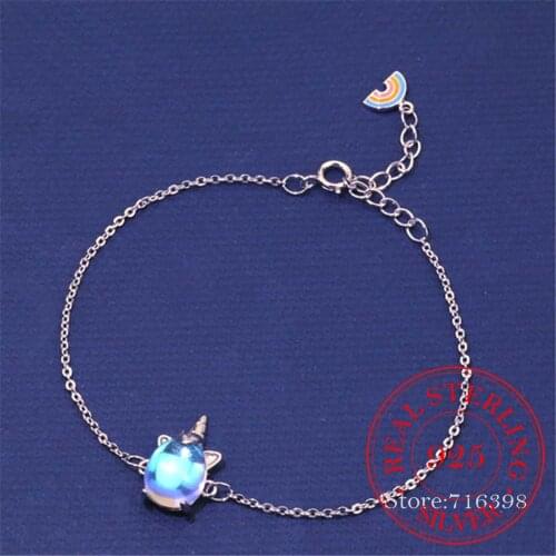925 Sterling Silver Aurora Rainbow Unicorn Ladies Charm Bracelet & Bangles Adjustable Braclets For Women Wedding Jewelry