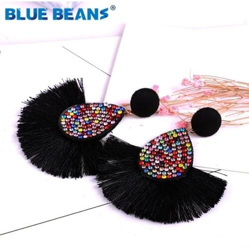 Rhinestone earrings handmade women tassel bohemian statement luxury long earring geometric fringe fashion big star face ethnic