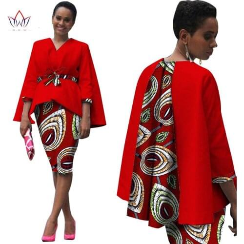 Stock Size Low Price Africa Style Women Two Piece Set Dress Suit for Women Tops Jacket and Print Skirt Clothing WY809