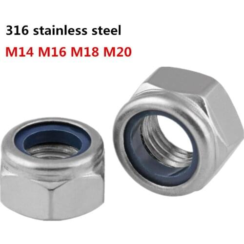 1Pcs / 2Pcs M14 M16 M18 M20 316 Stainless Steel Hex Nylon Insert Lock Nut Self-locking Locknut Non slip nuts