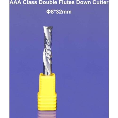 1pc 8*32mm Left Spiral milling cutter down cut Two Flute router bit CNC Double Flute Down Cutter end mill carbide woodworking