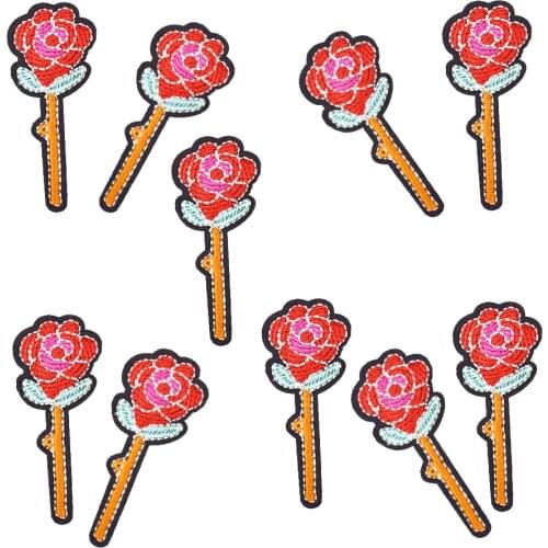 10PCS Red Rose Patches Iron-on Sew Embroidery Top Patches for Applique Embroidery Flower Patch for Kid Applications Accessories
