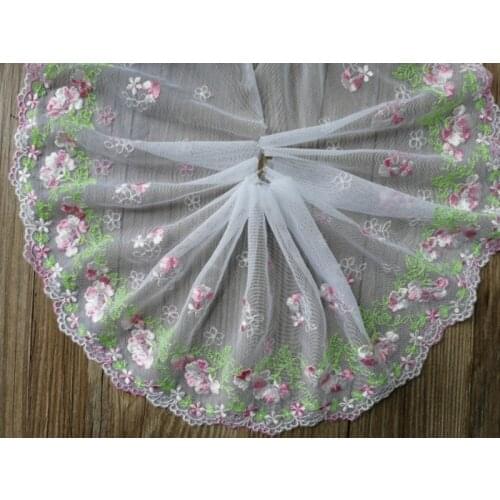 2Yards Handmade Light Pink Green Flower Embroidery Lace Trim Tulle Net Dolls Dress Hair Clothes DIY Craft Laces Fabric Sewing