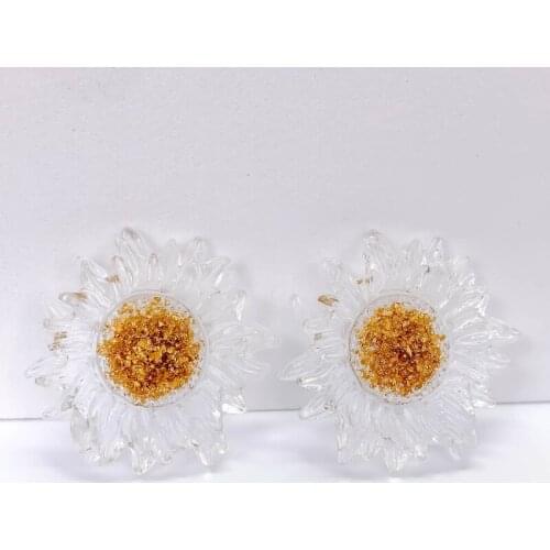 Clear Sunflower Resin Eardrop Flat Back Pendant Charms Necklace Accessories Jewelry Component Diy Handmade Material 6pcs
