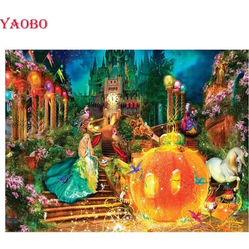 Full Drill Square 5d Diy Diamond Painting Pumpkin Diamond Painting Cartoon Princess Castle 3d Diamond Embroidery Home Decor Gift