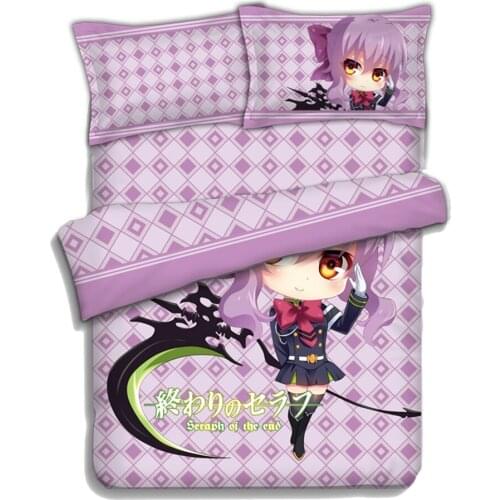 Anime JK Seraph of the end Hiiragi Shinoa Cartoon Girl Bedding Set 4PCS Bed Flat Sheet Duvet Cover Pillowcase Bed In A Bag