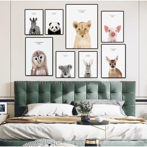 Animal Baby Canvas Printings Giraffe Panda Lion Poster Room Decor Aesthetic Elephant Painting Custom Print Wall Art Unframed