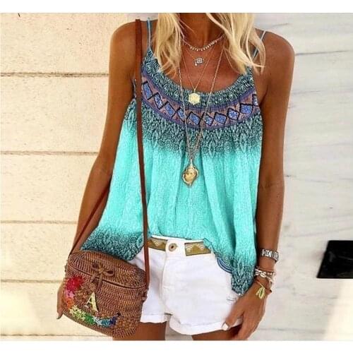 Plus Size 5xl Blouse Women Tank Top New Leisure Casual Shirt Ladies 2020 Summer shirt Sleeveless Loose Boho Print Tops Femme