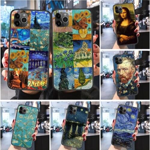 Van Gogh Starry Mona Lisa art Phone Case Cover Hull For iphone 5 5s se 2 6 6s 7 8 12 mini plus X XS XR 11 PRO MAX Frosted black