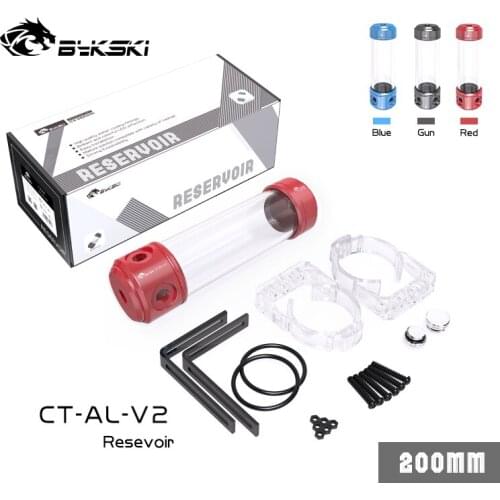 BYKSKI Blue/Red/Gray 200 X 50mm Diameter Cylindrical Water-cooled Tank Aluminum Alloy Coolant + Acrylic G1/4 Reservoir
