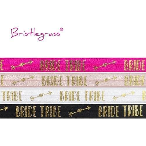 BRISTLEGRASS 5 Yard 5/8" 15mm Bride Tribe Arrow Of Love Foil Print Fold Over Elastic Spandex Band Bridal Wrist Tie Wedding Party