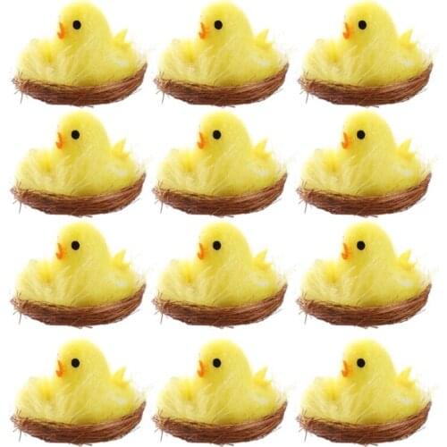 FBIL-Easter Chicks Chenille Chickens Yellow Free Standing Adorable Chemical Fiber Home Garden Decorations Festival 12PCS
