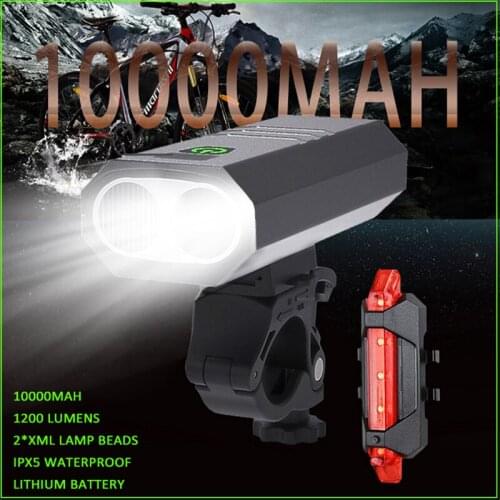 10000mAh Bike Light USB Rechargeable 1200 Lumens Bike Headlight 6T6 LED Super Bright Flashlight Front Lights and Back Rear light