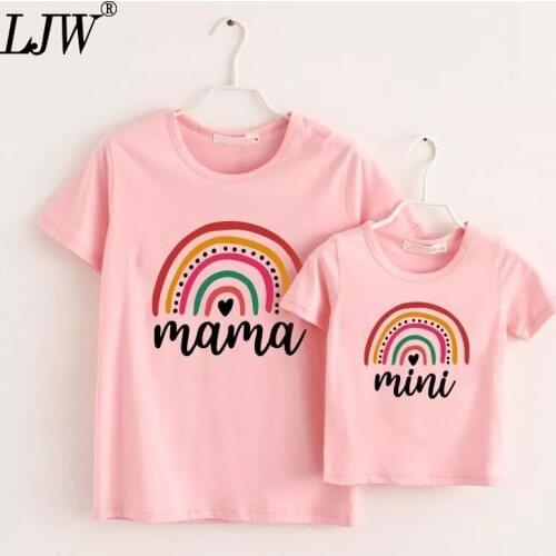 T-shirt pure cotton short-sleeved soft and breathable summer alphabet rainbow printing mother and womens parent-child suit