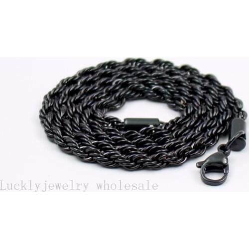 GNAYY 10pcs lot Wholesale Jewelry stainless steel 4mm 21.6 inch black rope chain necklace women men