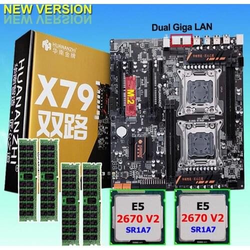 Discount motherboard bundle HUANAN ZHI dual X79 LGA2011 motherboard with M.2 slot dual CPU Intel Xeon E5 2670 V2 RAM 64G(4*16G)