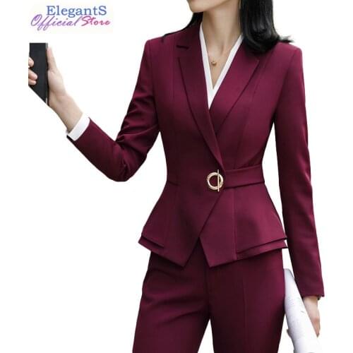 Elegant Pant Suits Women Office Lady Fashion Pants Blazer Set Casual Female Jacket Business Work Trousers Clothing 2019