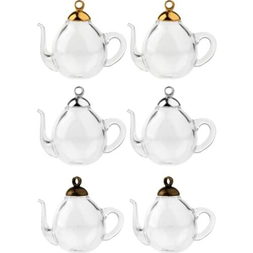 2 Pcs Mini Teapot Empty Glass Wishing Cap Bottles Vial Pendant Charms DIY Necklace Pendants Fashion Jewelry Making